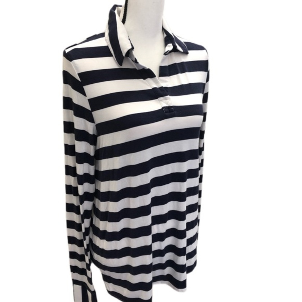 Belyn Key Striped Long Sleeve Pullover V Neck Top Classic Preppy